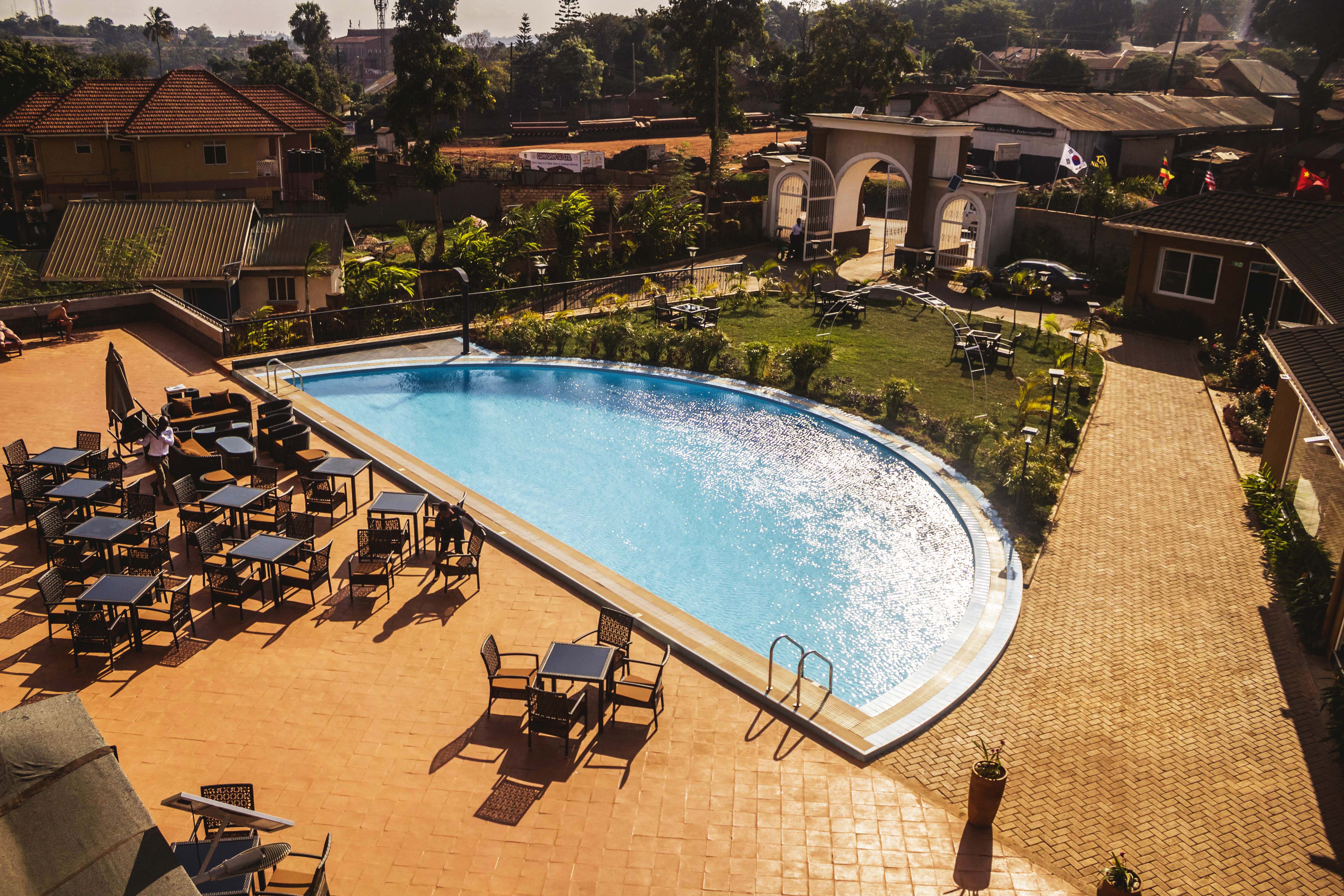 Aerial view of Hotel DUOMO pool and gardens